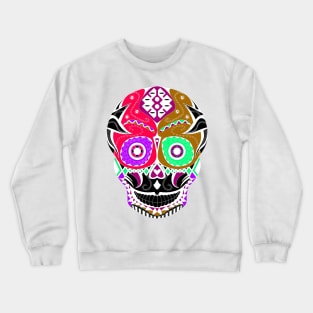 black sugar skull ecopop with a dangerous smile in mexican pattern design Crewneck Sweatshirt